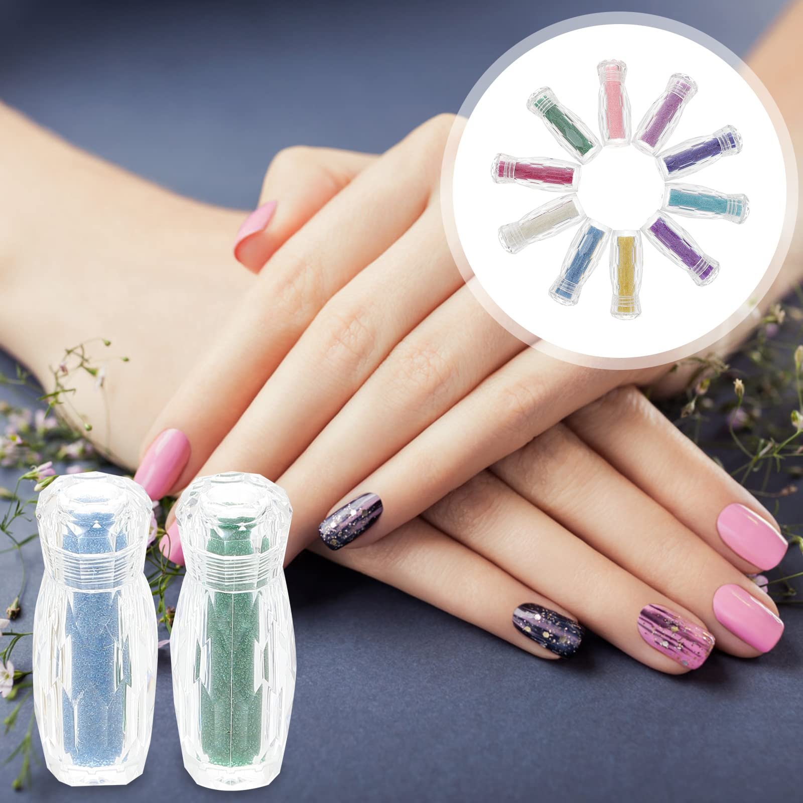 Микробисер для декора ногтей 10 бутылочек, стеклянный икорный бисер, фото №3