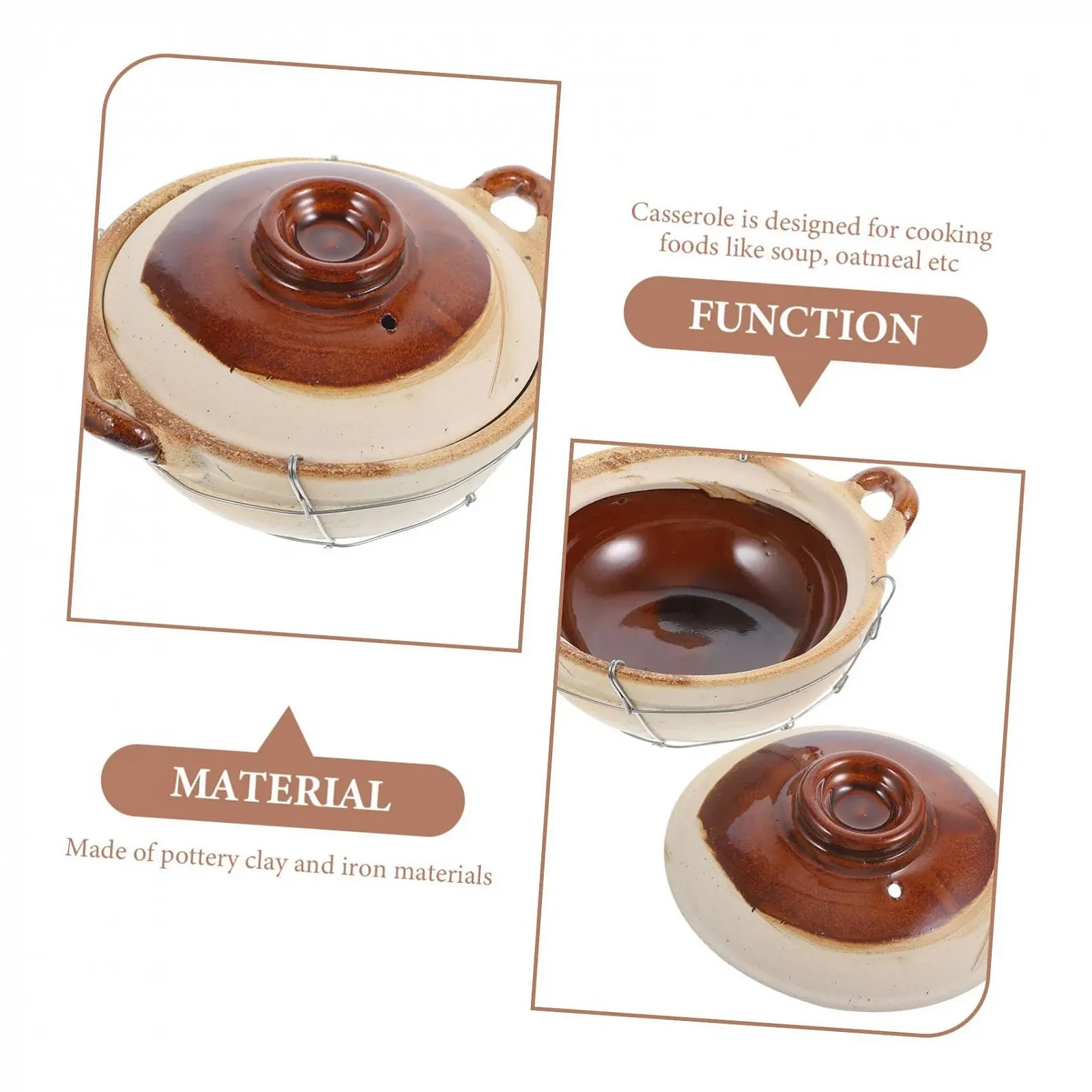 Кастрюля-кокотница VALICLUD Глиняная с ручкой и пароотводом, фото №8