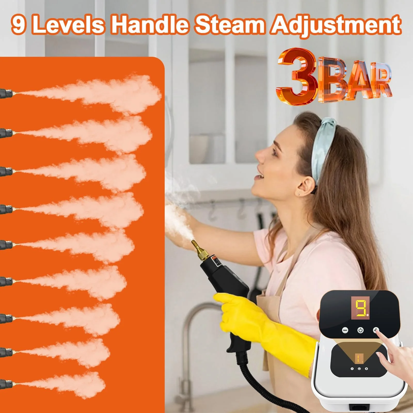 Пароочисник ручний 2500 Вт 9 рівнів цифровий екран, фото №2