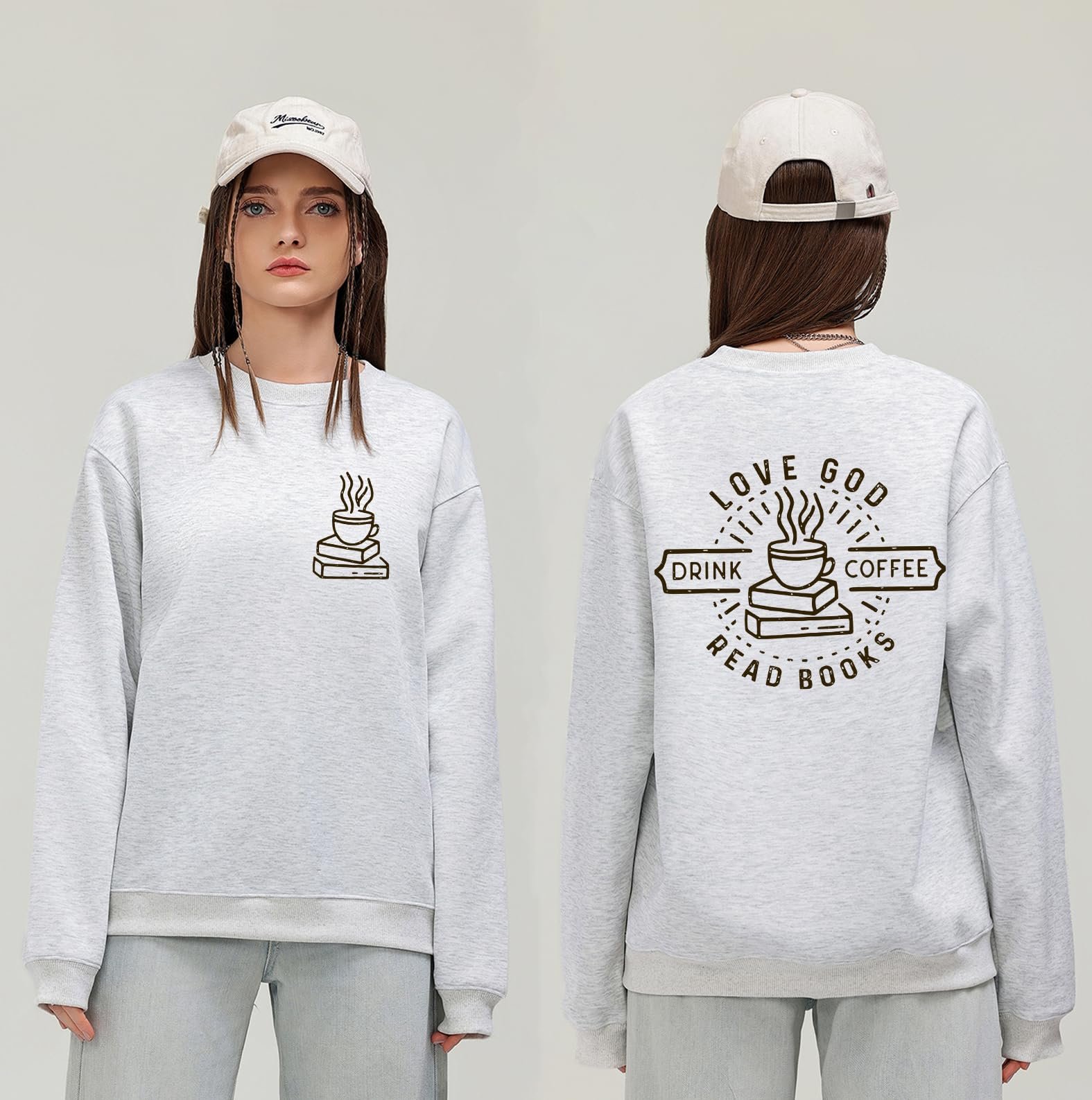 Винтажный Христианский свитшот для любителей Бога, кофе и книг, фото №3