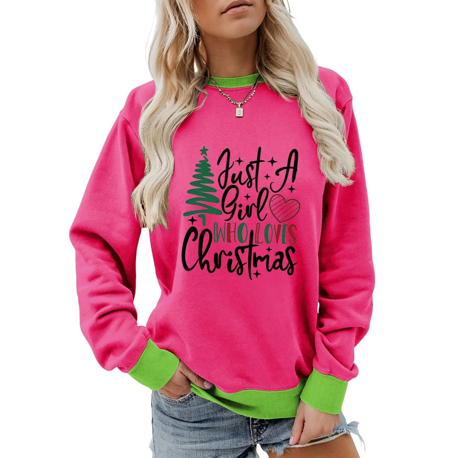 Женский Свитшот Просто Девушка, Которая Любит Рождество Рождественский Пуловер с длинными рукавами и круглым вырезом, фото №2