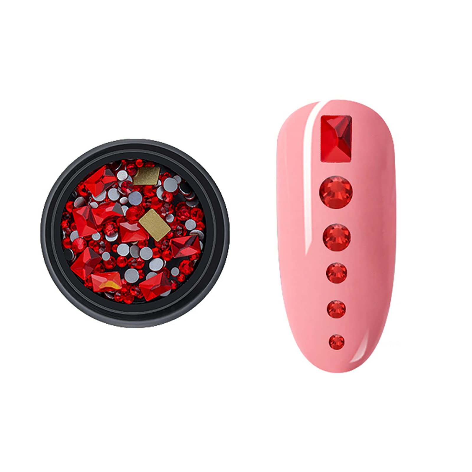 Стрази для нігтів Скло Червоний, 1 коробка, прямокутна форма, 11 пласких діамантів, фото №1