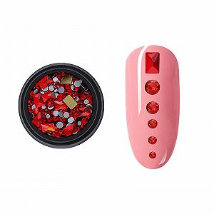 Стрази для нігтів Скло Червоний, 1 коробка, прямокутна форма, 11 пласких діамантів - Фото 1