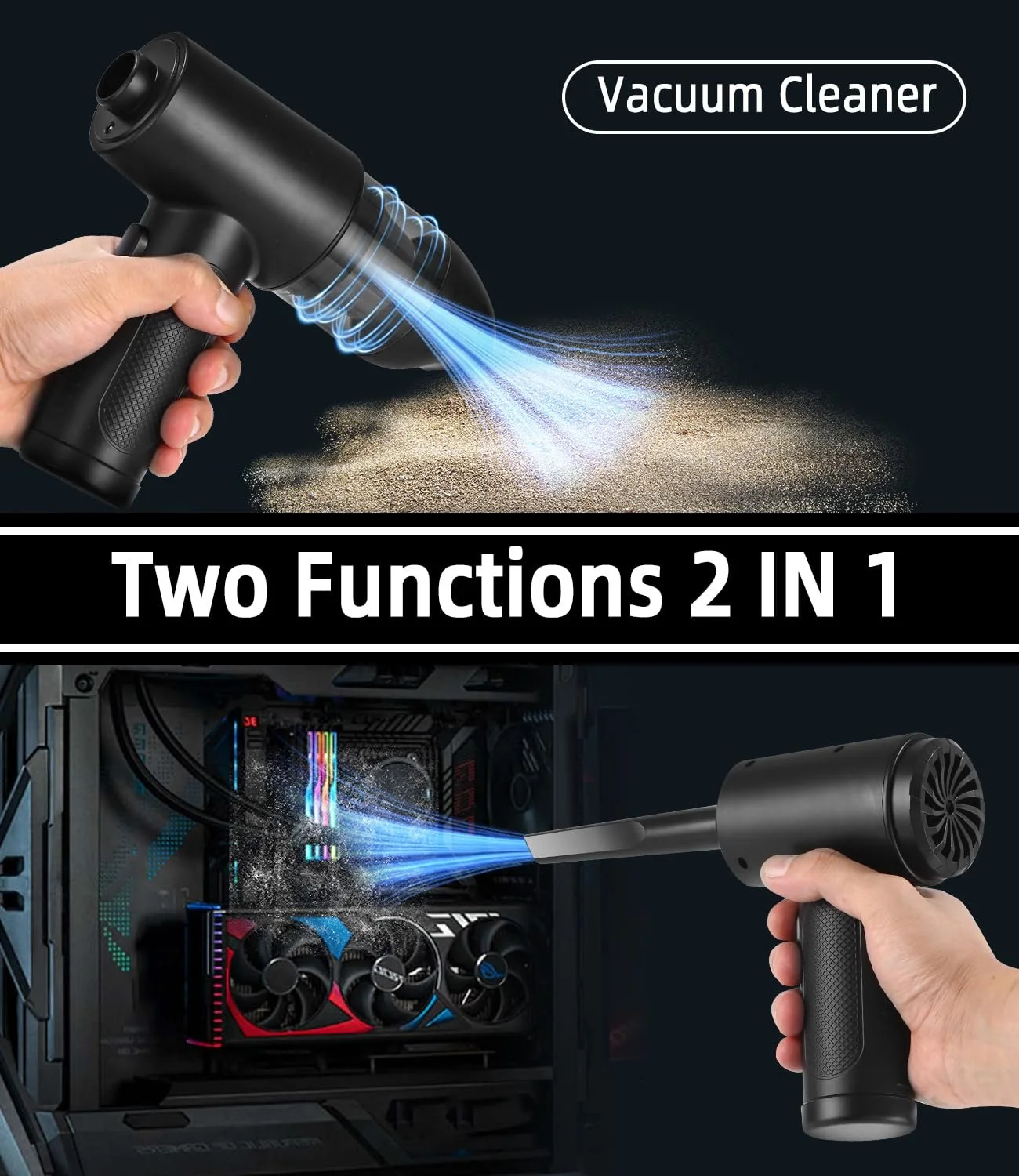 Акумуляторна повітродувка Yulado 7.2 KPA 3 швидкості з підсвіткою та аксесуарами, фото №2