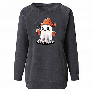 Костюм на Хэллоуин для взрослых Женский Милый свитшот с привидениями Длинный рукав Пуловер Футболка с тыквой Жуткие костюмы на Хэллоуин synthetic.ua - Фото 1