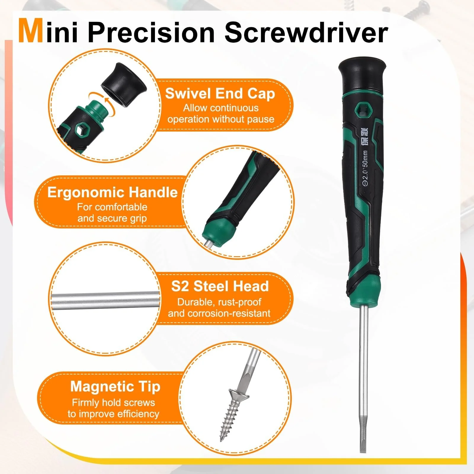 Прецизійна викрутка sourcing map SL2.0 шліцова магнітна S2-сталь 13,7 см, фото №3