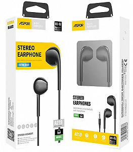 Навушники з мікрофоном Aspor A219 Stereo Earphone (3.5мм)- чорний - Фото 1