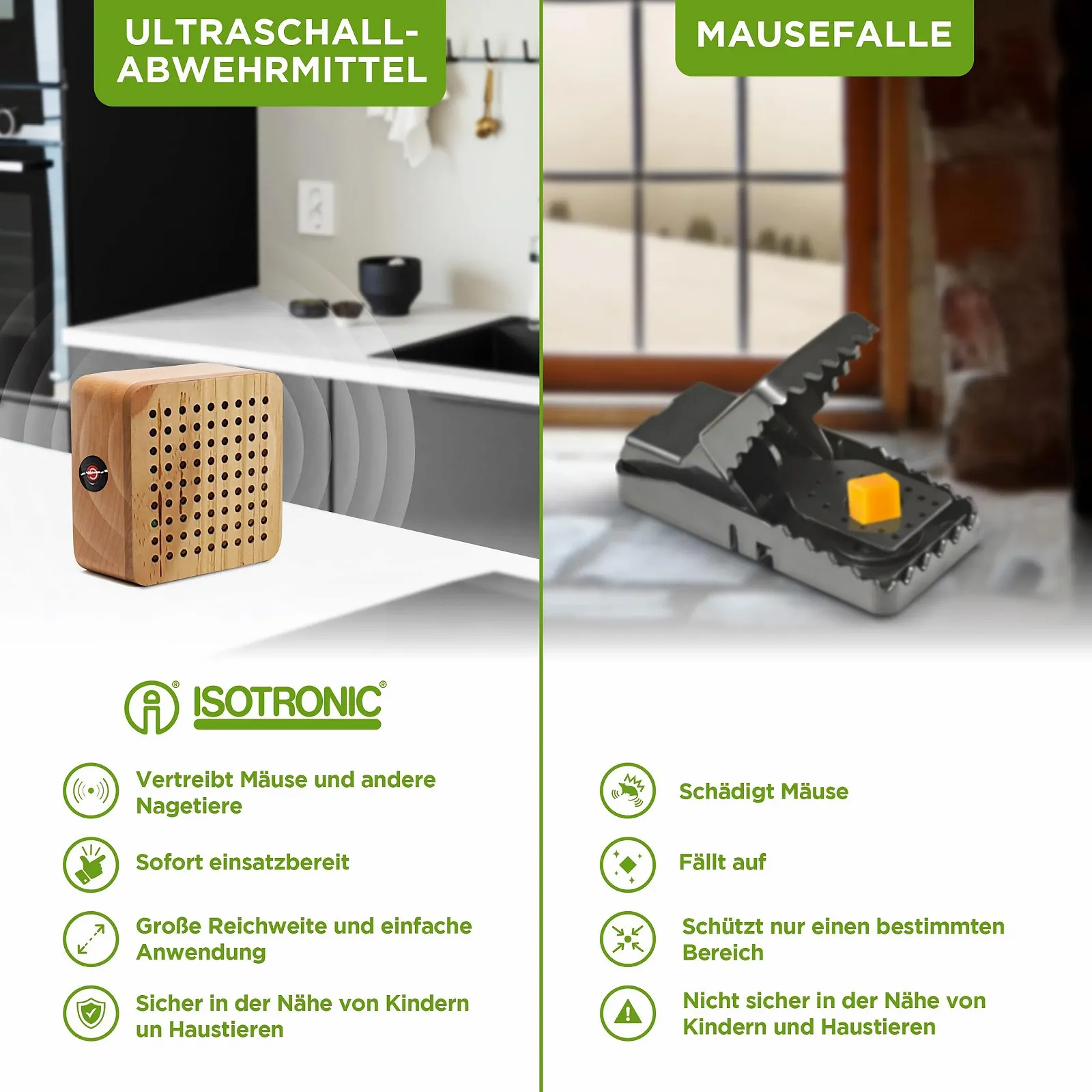 Ультразвуковой отпугиватель мышей и крыс ISOTRONIC 40 м² 1 шт., фото №4