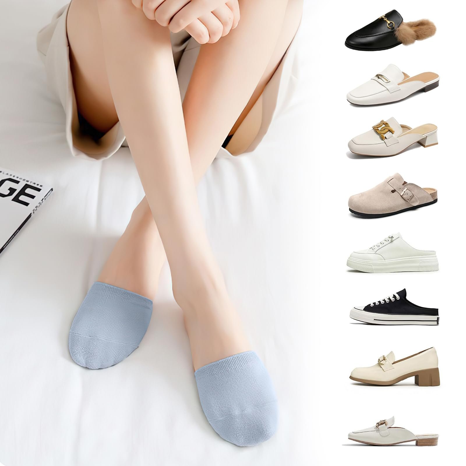 Носки для пальцев ног Хлопковые для женщин, поглощающие пот, невидимые полуноски с нескользящим силиконом для мюли, босоножек и туфель на высоких каблуках, 6 шт, фото №5