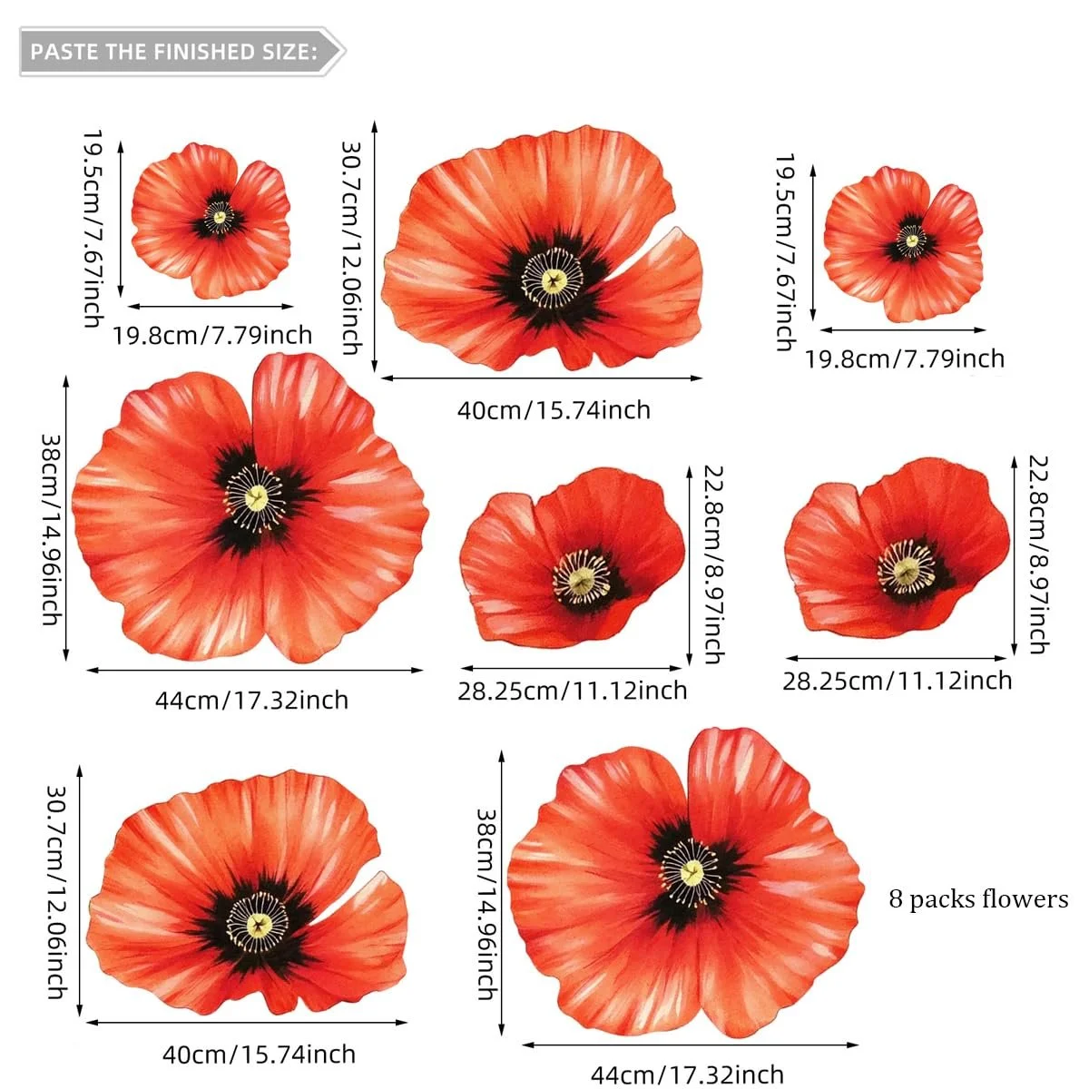 Наклейка на стіну Runtoo Large Flower 3D Червоні маки, фото №4