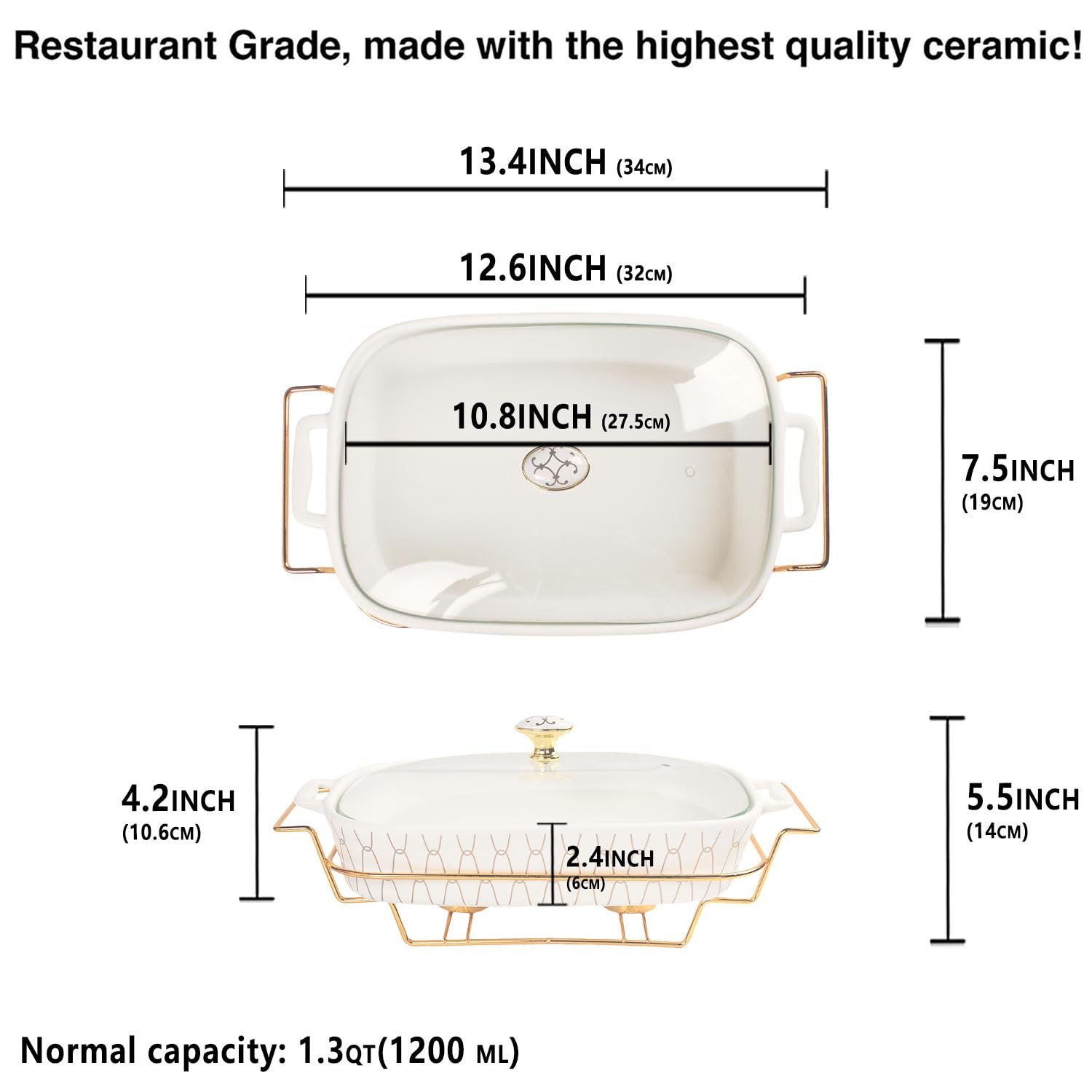 Форма для запекания фарфоровая овальная со стеклянной крышкой и подставкой 1600 мл, фото №2