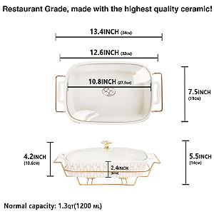 Форма для запекания фарфоровая овальная со стеклянной крышкой и подставкой 1600 мл synthetic.ua - Фото 1
