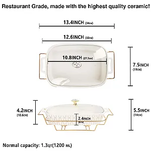 Форма для запекания фарфоровая овальная со стеклянной крышкой и подставкой 1600 мл synthetic.ua - Фото 1