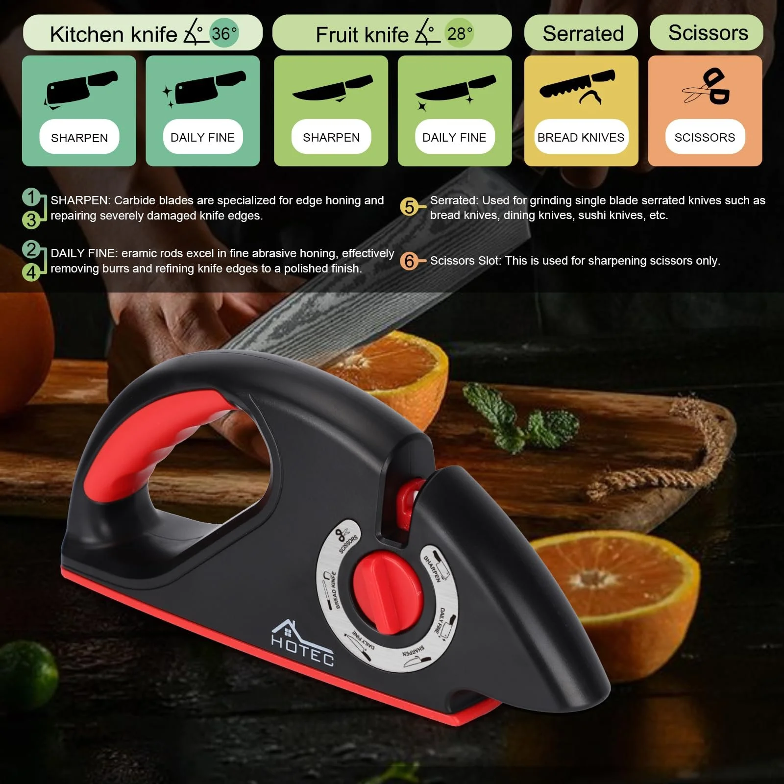 Точило для ножів Hotec 6-в-1 Matte Black, фото №5