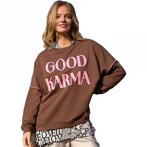 Женский свитшот Miss Goodlife Good Karma Good Luck MG13320, Шоколадный/Ярко-розовый - Фото 1