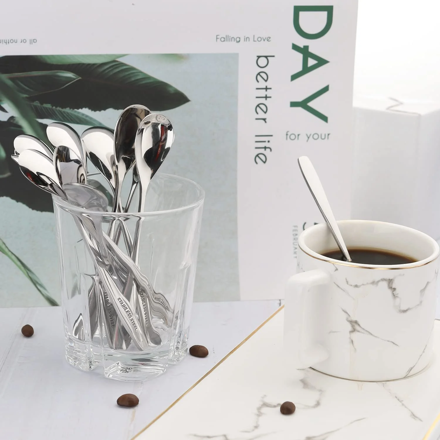 Ложки для яєць, набір 12 штук, нержавіюча сталь, для кави, чаю, десертів, фото №7