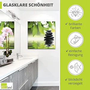 Скляна картина ARTland Asia Wellness Дзен-камені Трава Піраміда Квадратна 4 мм synthetic.ua - Фото 1