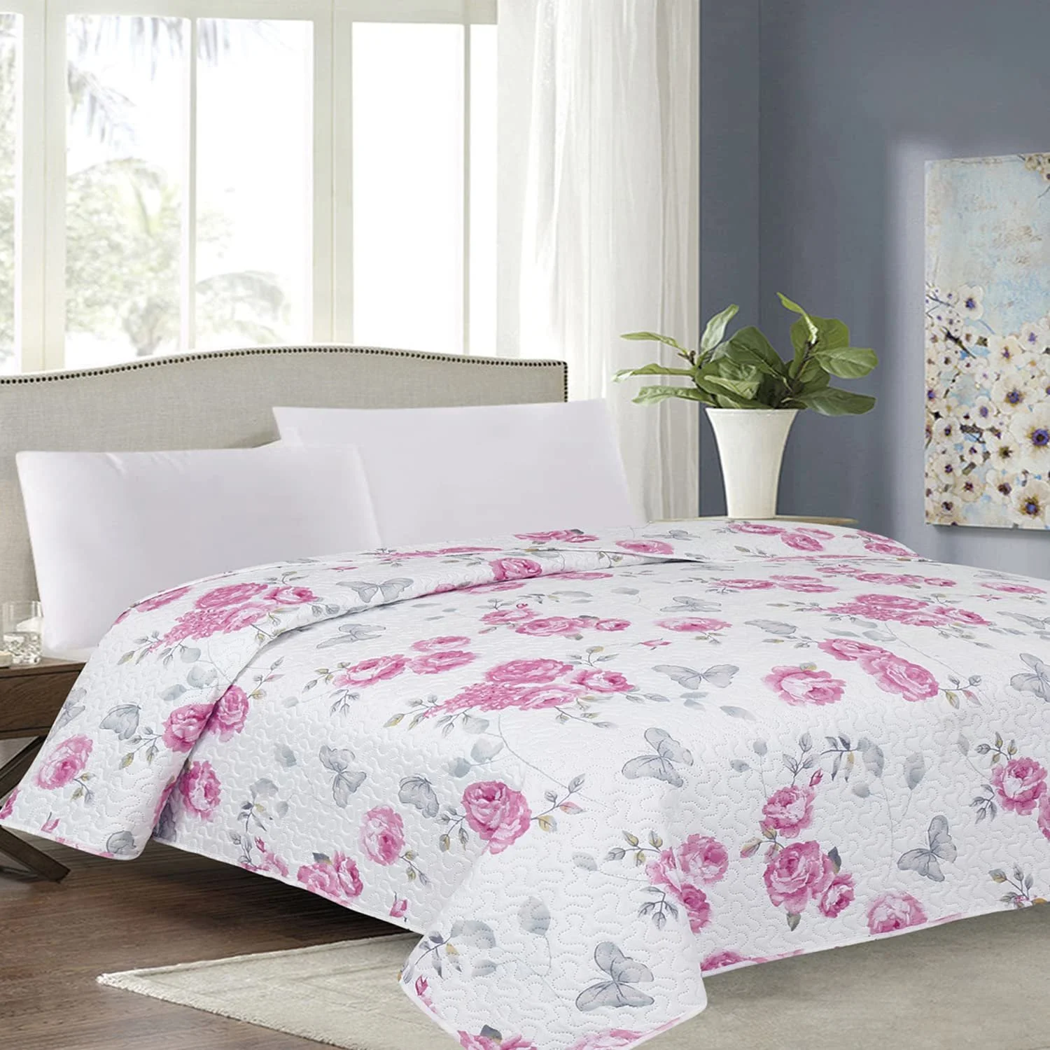 Покрывало Euromat Calmia Белый Розовый Серый Роза, 170 x 210 см, фото №1