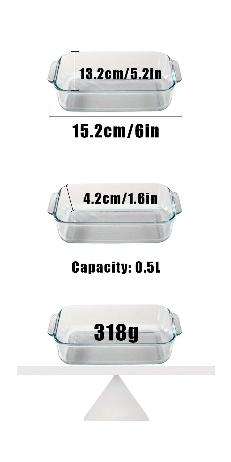 Форма для запекания MINZHI 0,5 л боросиликатное стекло для микроволновой печи духовки и холодильника, фото №2