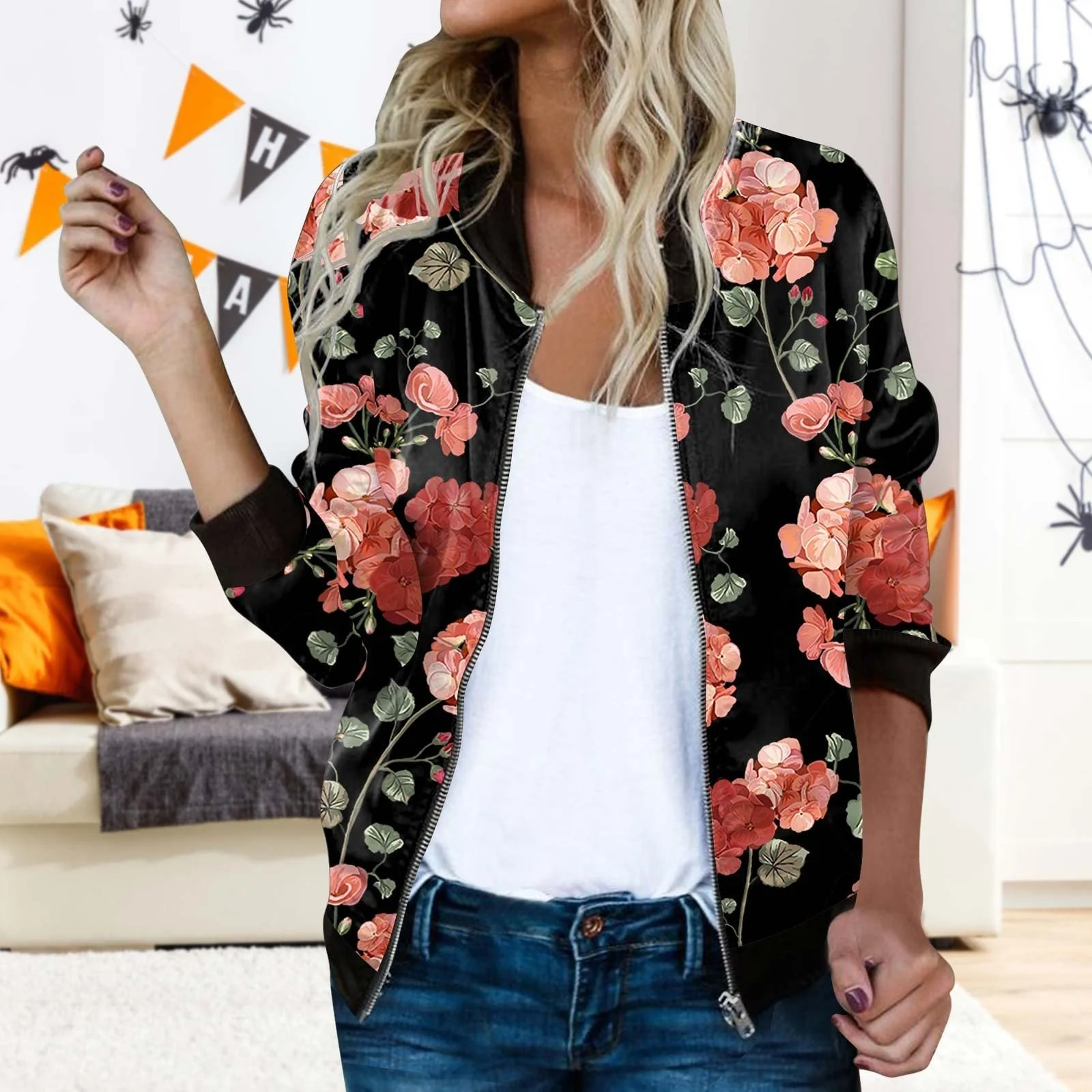 Бомбер Жіночий Квітковий Короткий, фото №3 Бомбер Жіночий Квітковий Короткий, фото №3