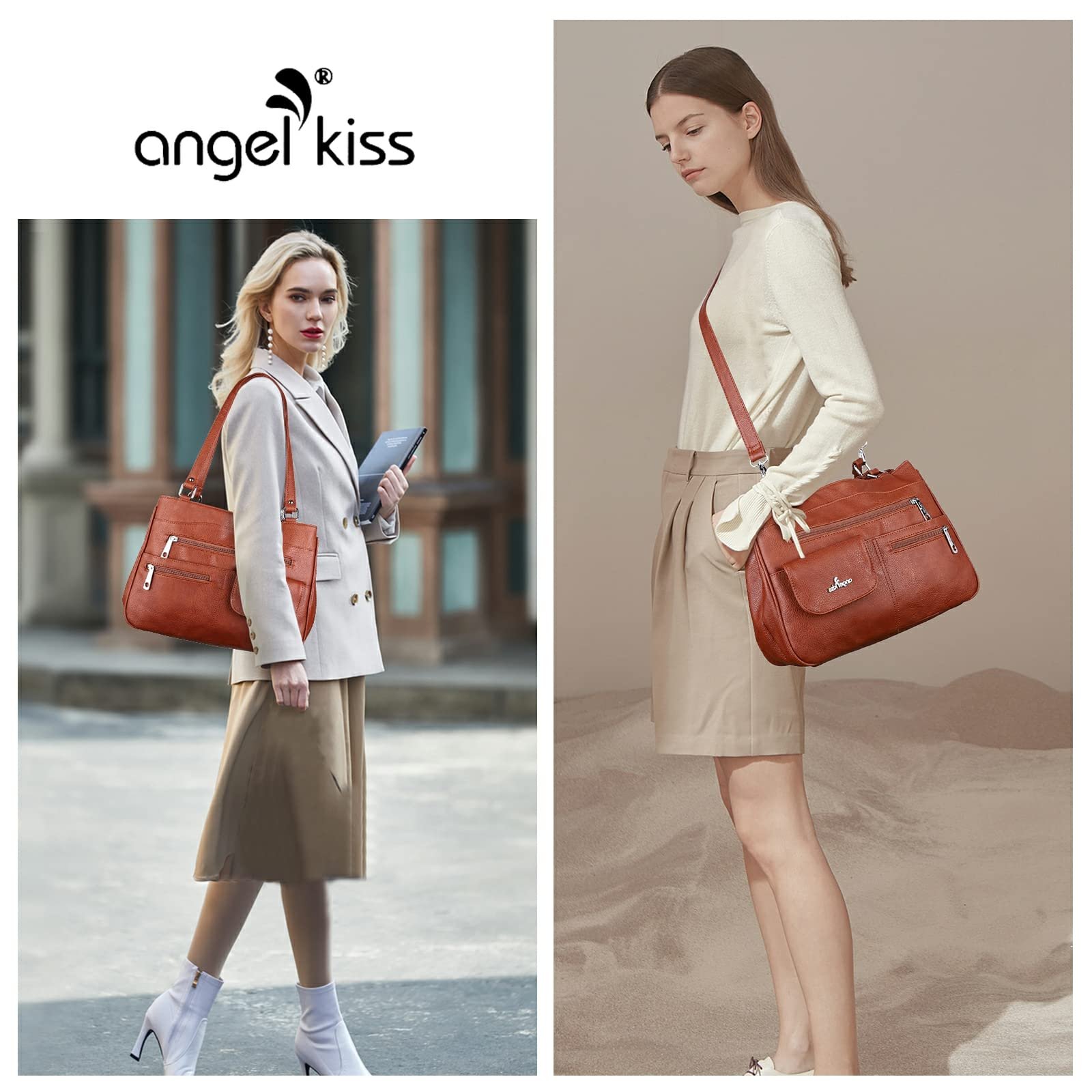 Сумка с верхней ручкой Angel Kiss кожаная, многофункциональная, коричневая, фото №7