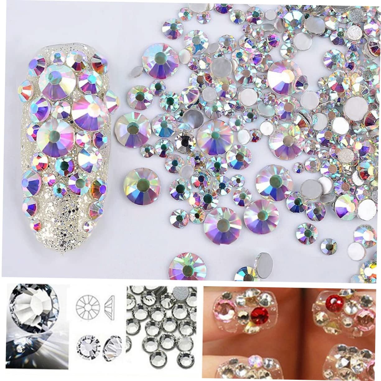 Стразы EXCEART Crystal AB, круглые, смешанные, плоские, для декорирования ногтей, 1440 шт., фото №4