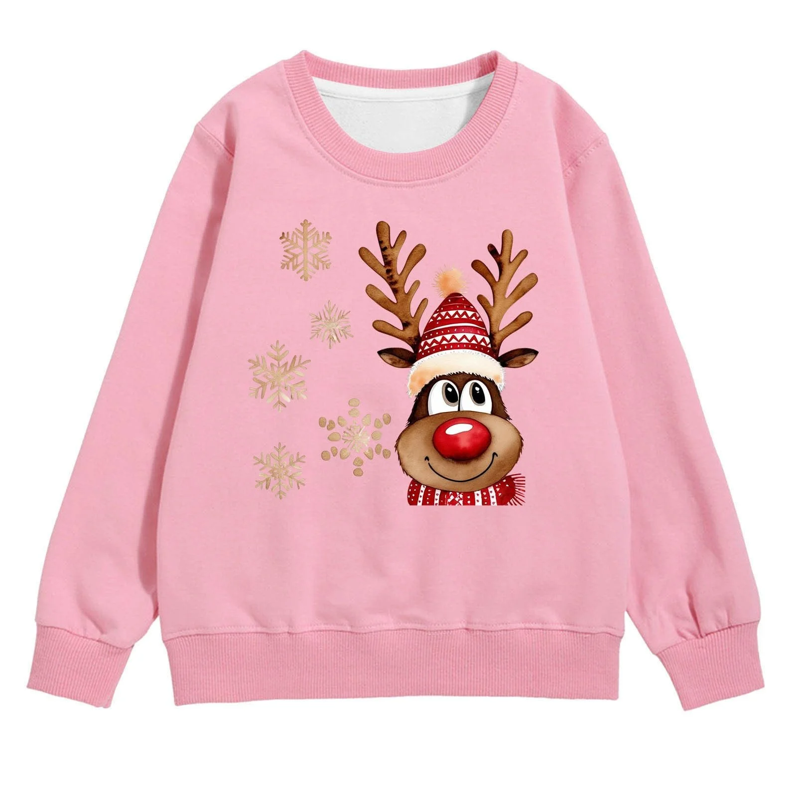 Рождественский свитер для девочки - Свитшот с круглым вырезом и карманом для девочки, с длинными рукавами, уютный зимний пуловер, мягкий флисовый повседневный верх для праздничного сезона, фото №1