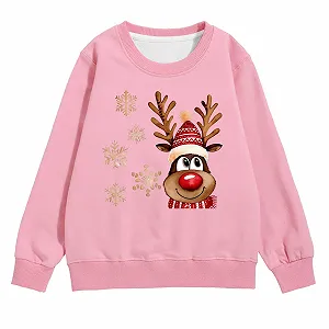 Рождественский свитер для девочки - Свитшот с круглым вырезом и карманом для девочки, с длинными рукавами, уютный зимний пуловер, мягкий флисовый повседневный верх для праздничного сезона - Фото 1
