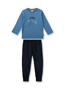 Пижама Sanetta для мальчиков длинная синяя - Фото 1