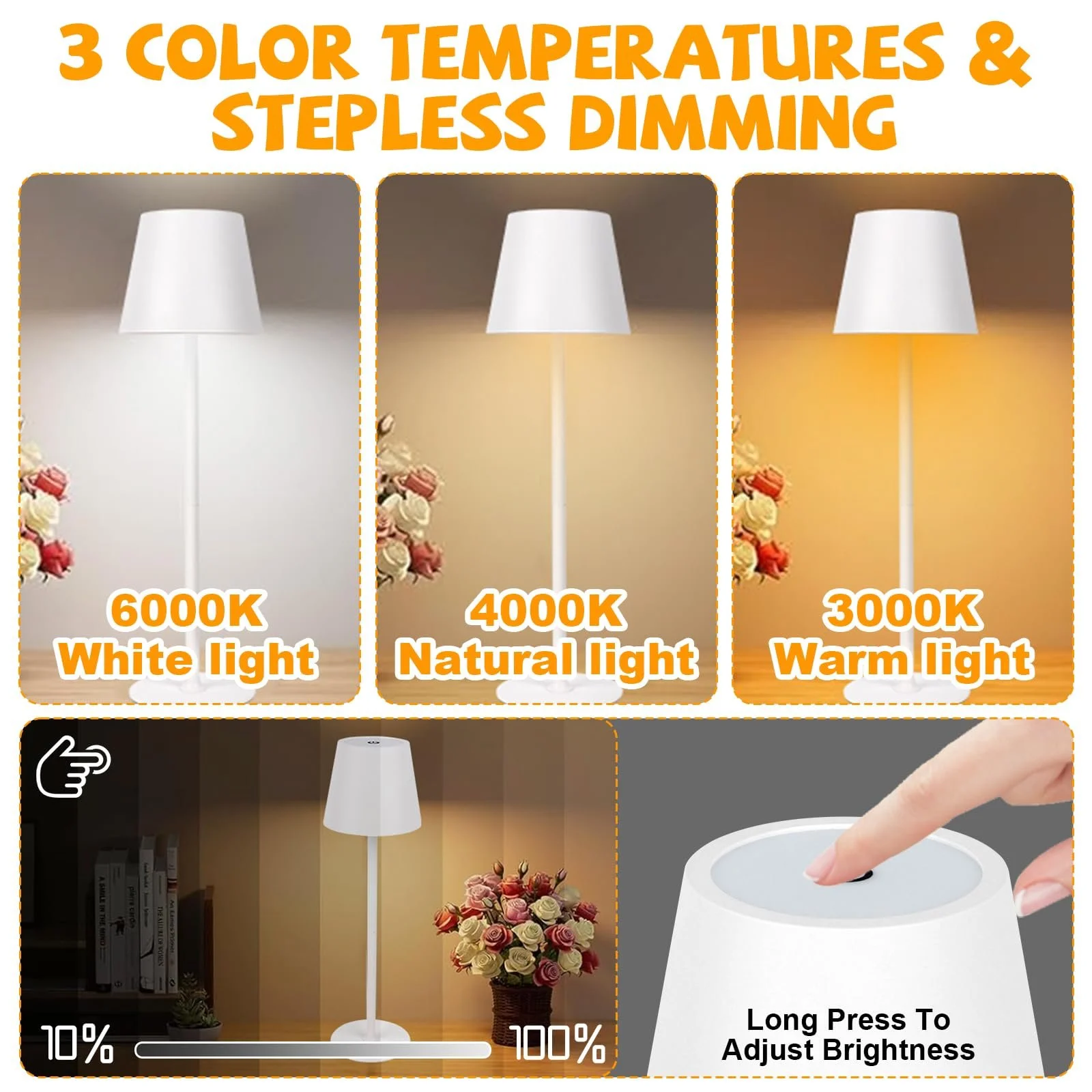 Настільна лампа LED Бездротова Портативна Сенсорна Акумуляторна Бежевий, фото №4