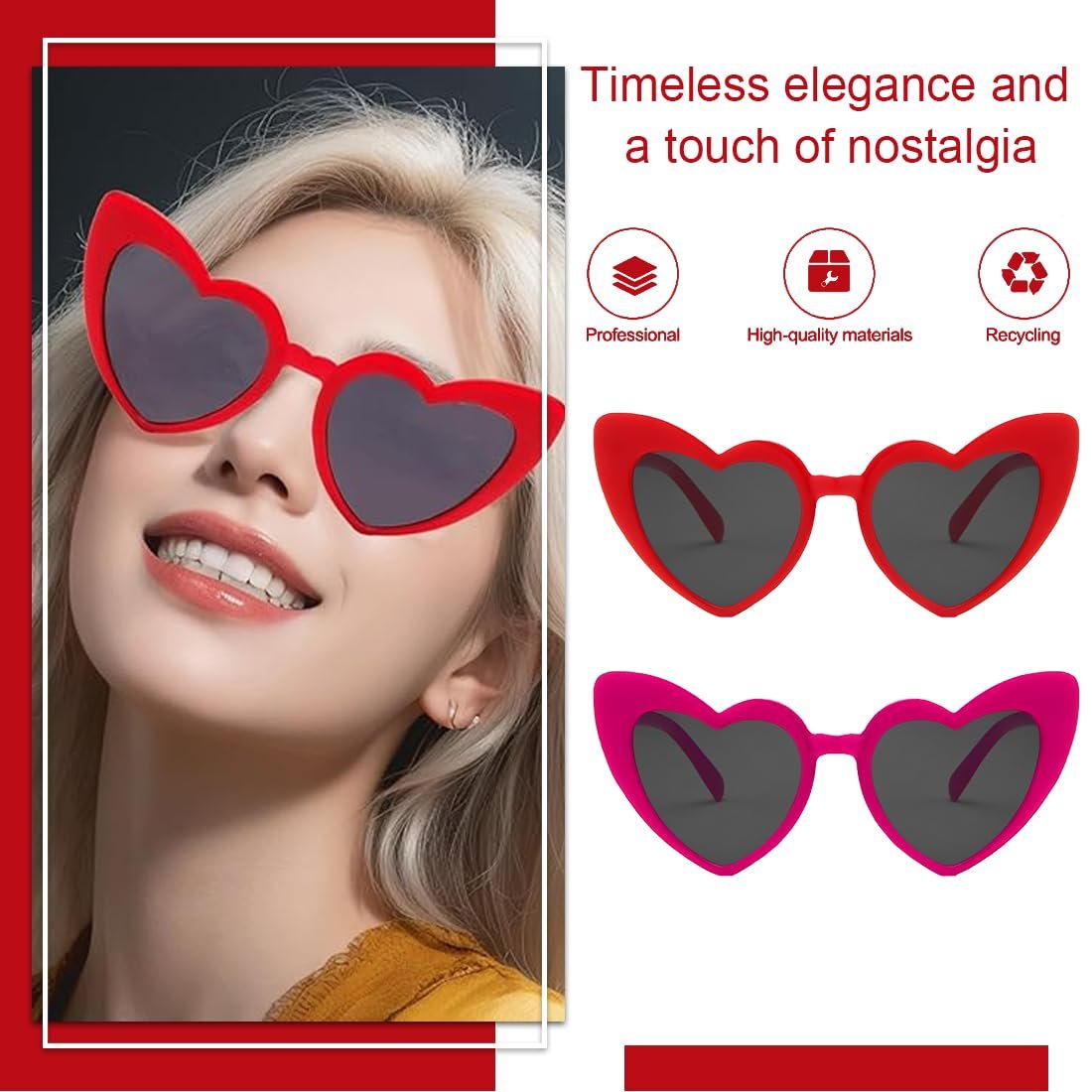 Сонцезахисні окуляри Серце LQIOACU 2 шт, рожевий, фото №4