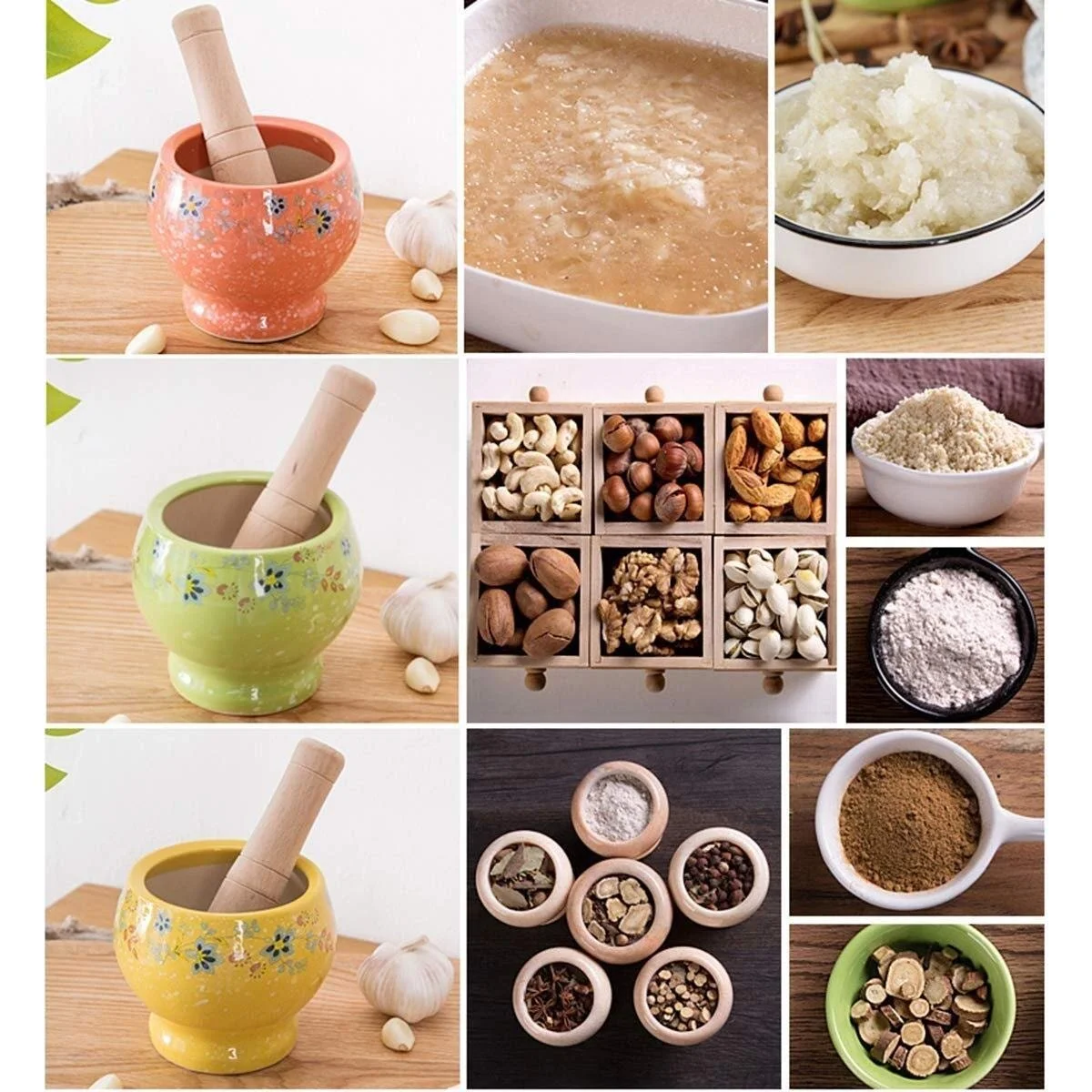 Набір ступки і товкачика, керамічний Міцна, довговічна, легко миється миска для змішування, фото №6