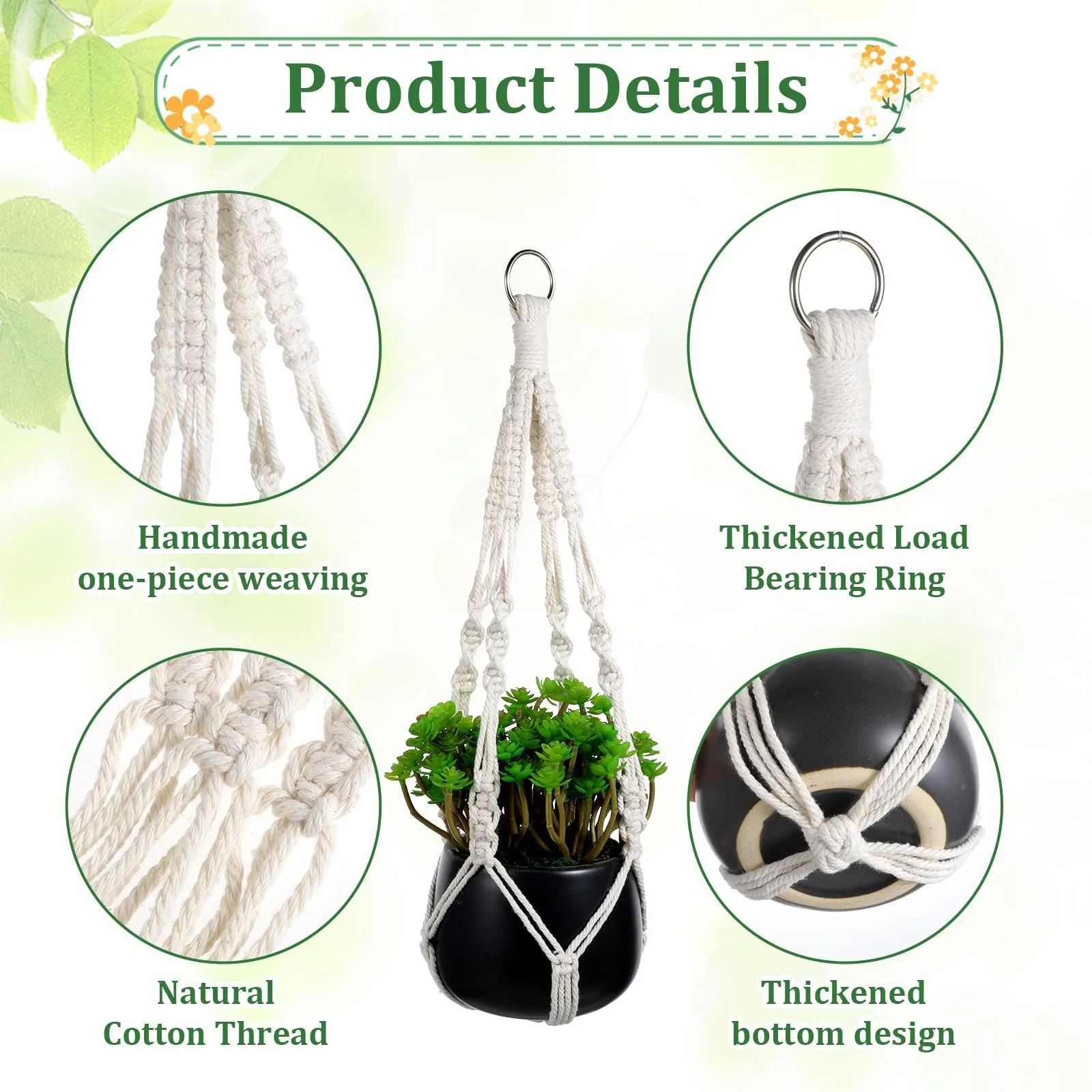 Подвесные корзины макраме 2 шт. бохо бежевые, фото №3