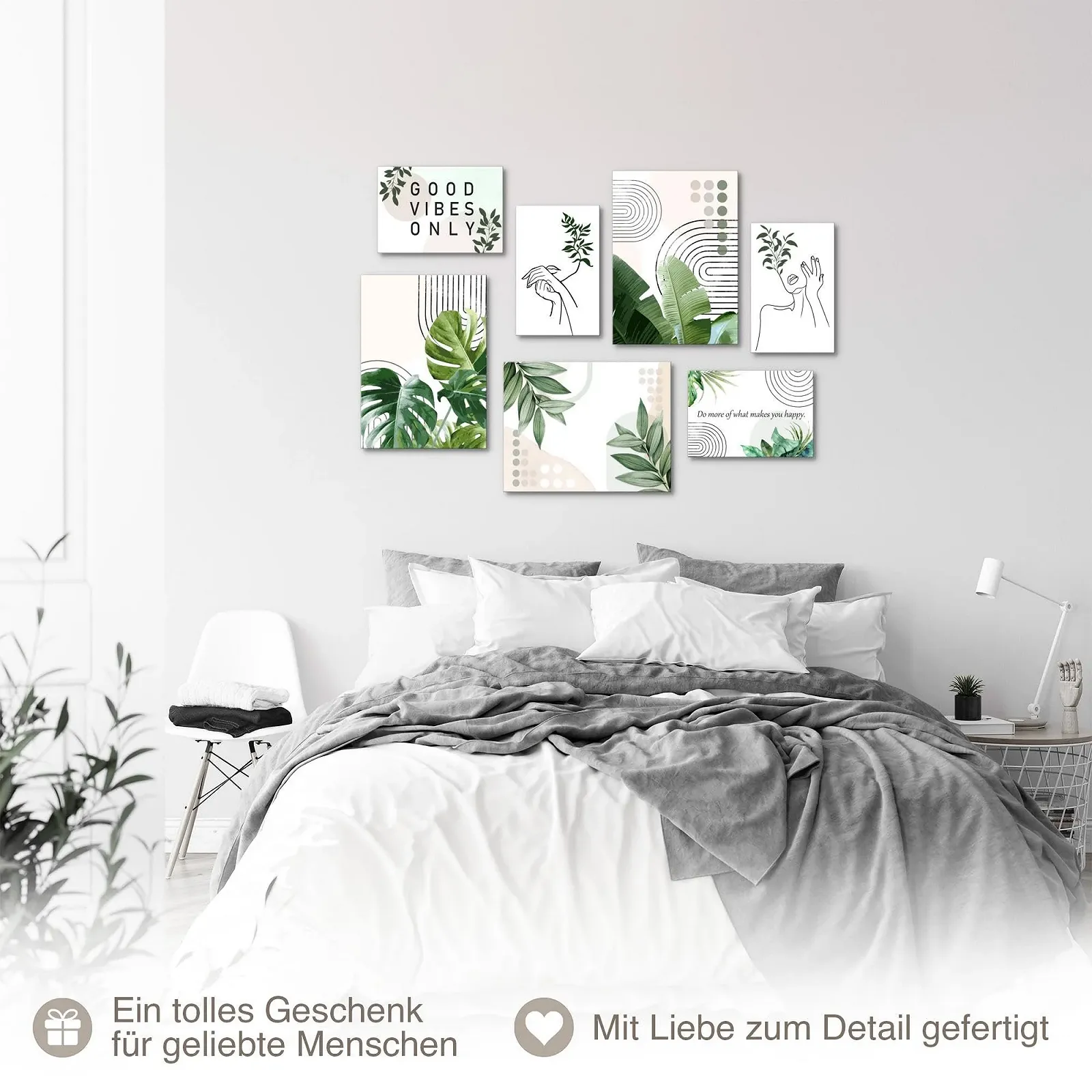 Настінні картини Novart N034371a Абстрактні фігури Листя 7 шт. Бежево-біло-зелений, фото №5