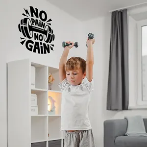 Наклейка на стіну "No Pain No Gain" Motivational Dumbbell 430 x 430 мм Чорна synthetic.ua - Фото 1