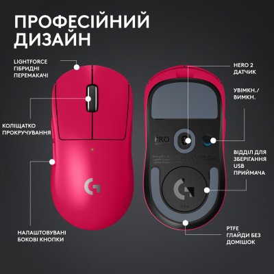 Мышка Logitech G Pro X Superlight 2 Lightspeed Wireless Magenta (910-006797), фото №10 Мышка Logitech G Pro X Superlight 2 Lightspeed Wireless Magenta (910-006797), фото №10