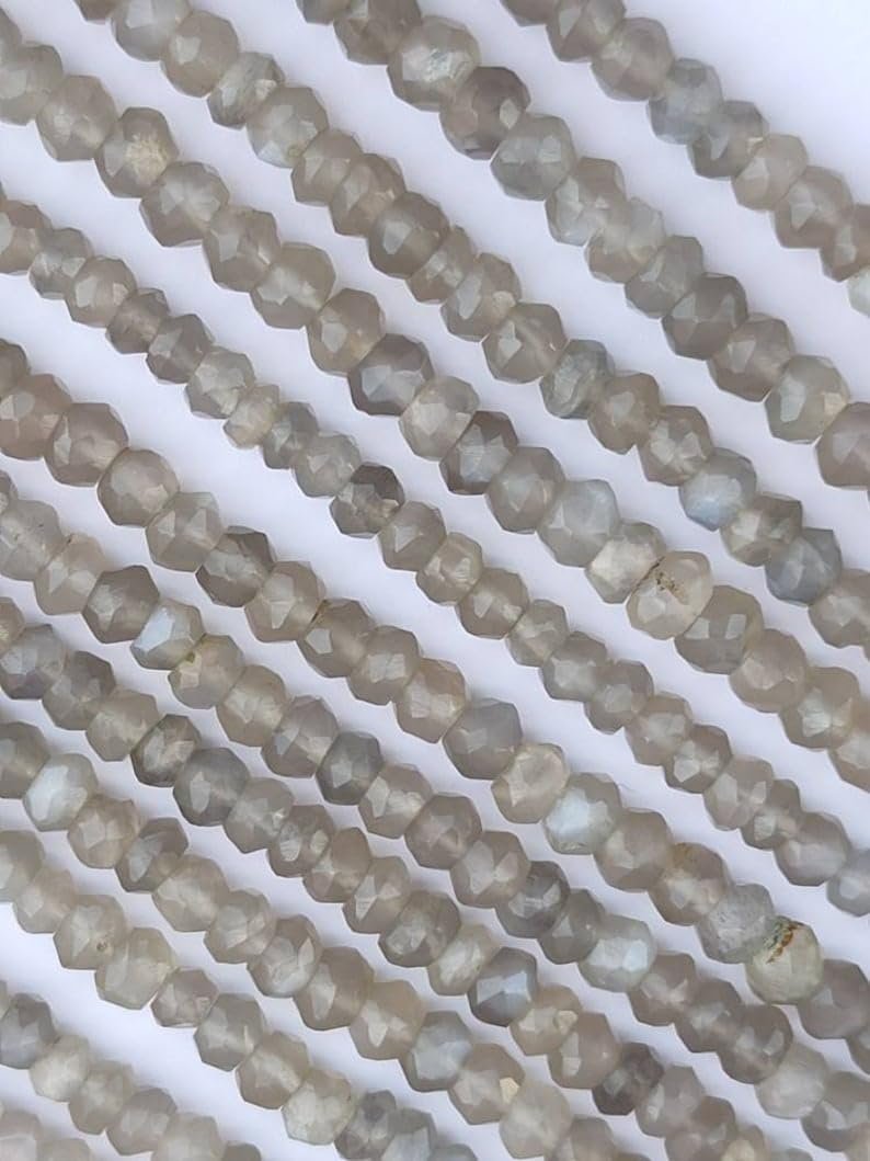 Бусины Лунный Камень, круглые граненые 4.5-5 мм, нить длиной 33 см, ожерелья, браслета, фото №3