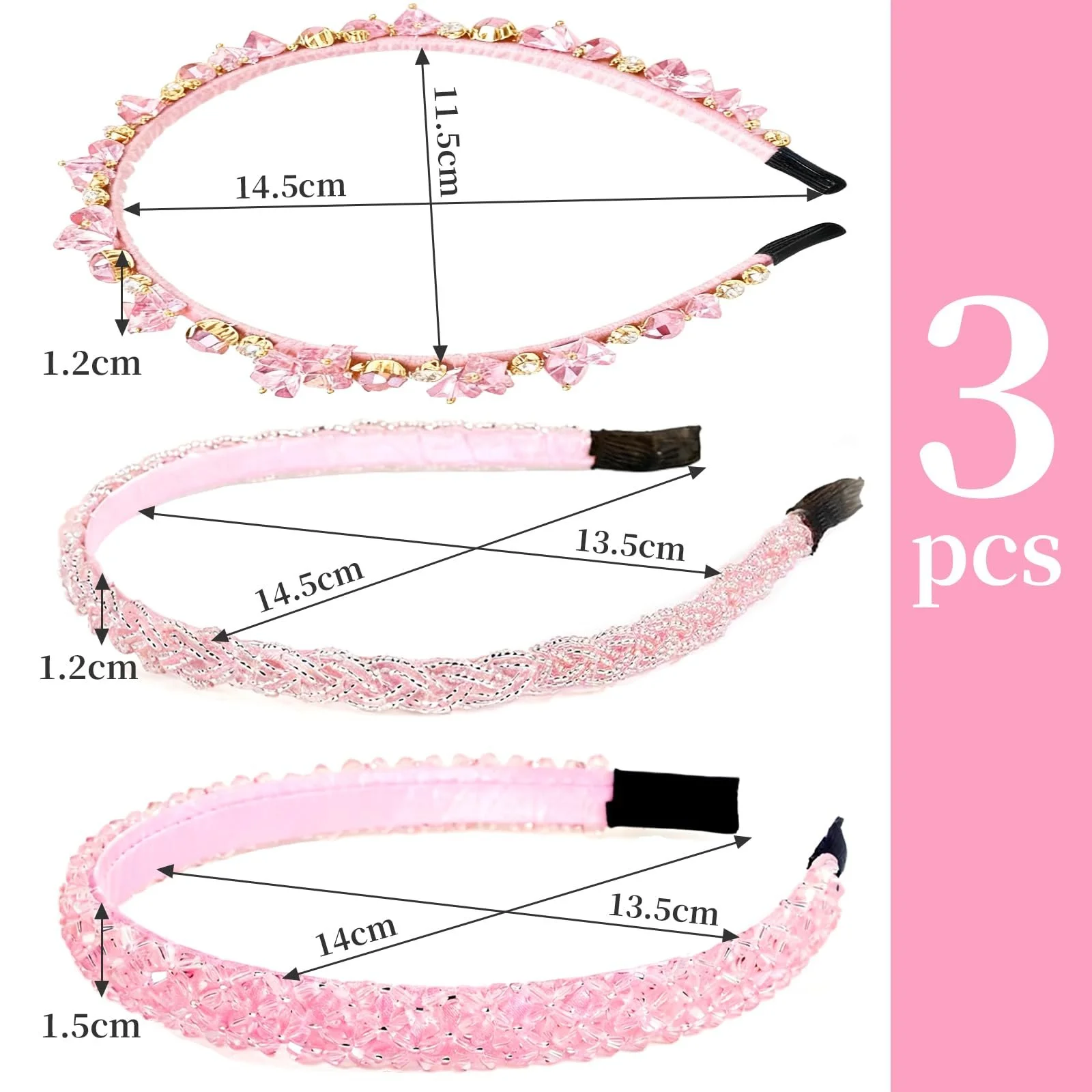 Набор обручей на голову со стразами, 3 шт., фото №2