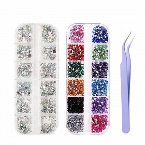 Стразы Тип: Плоские, 3100 шт., Разные Размеры и Цвета, Блестки, Полукруглые Жемчужины, AB Кристалл, с Пинцетом - Фото 1