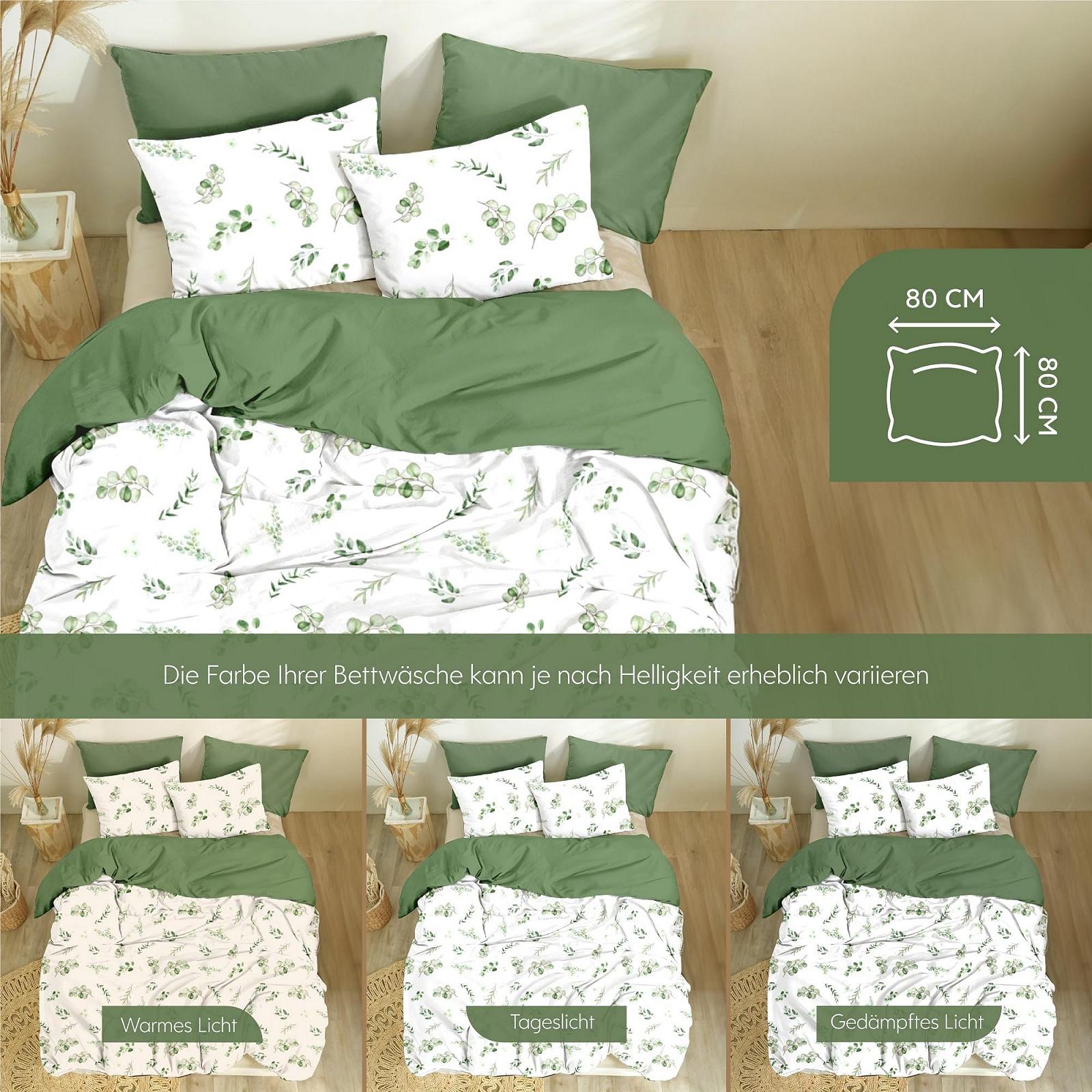 Комплект Постільної Білизни Dreamzie, 135 x 200 см, Ботанічний Мотив, Шавлієво-Зелений, з 2 Наволочками 80 x 80 см, Односпальне Ліжко, з 100% Мікрофібри, фото №6