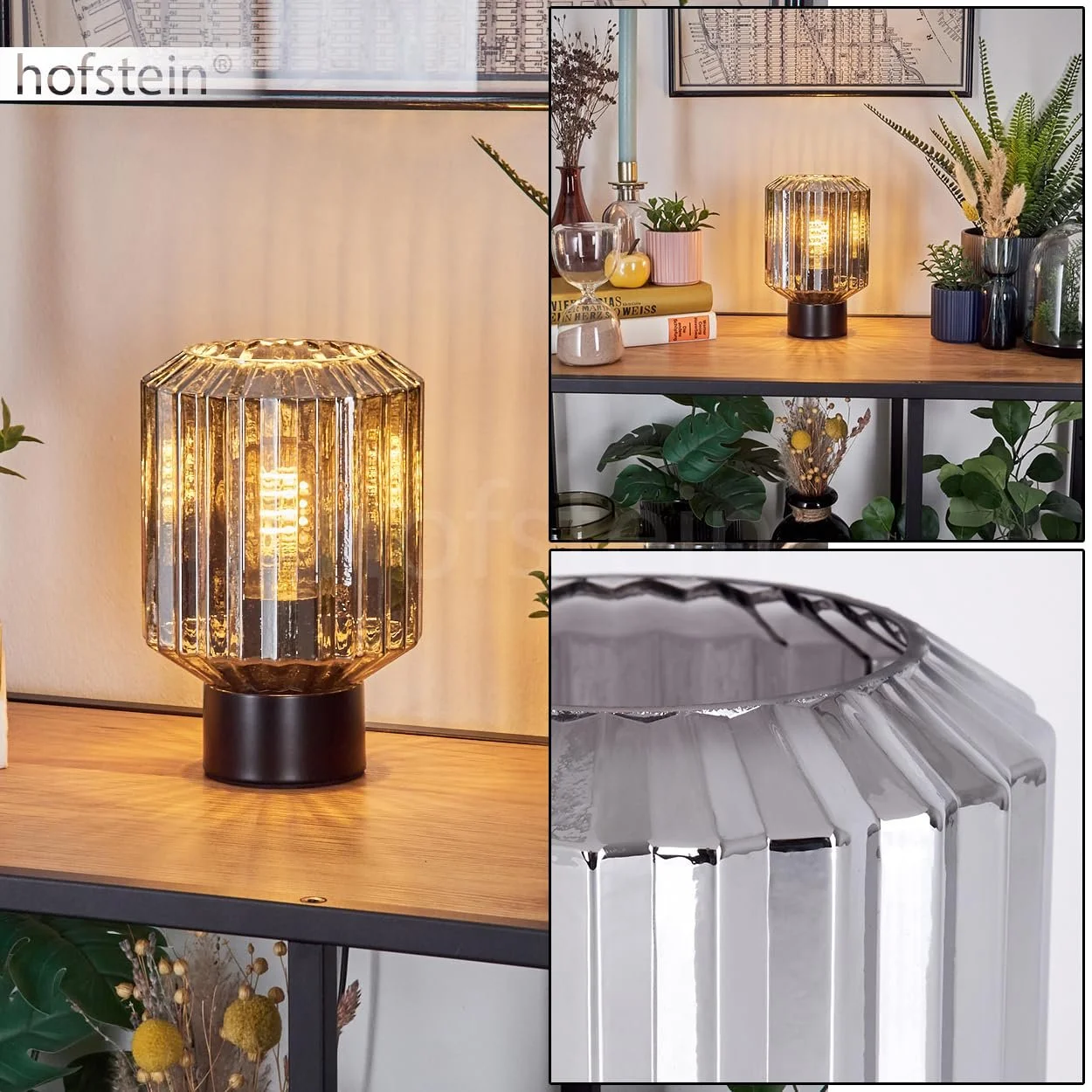 Настільна лампа Moruja Метал / Скло Дизайн зі скляним плафоном (діаметр 13 см) та вимикачем на кабелі 1 x E27 Чорний / Хром / Димчастий, фото №2