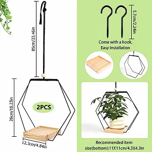 Набір підвісних кошиків Rzspher 2 шт. З дерев'яною основою 26 см Чорний synthetic.ua - Фото 1