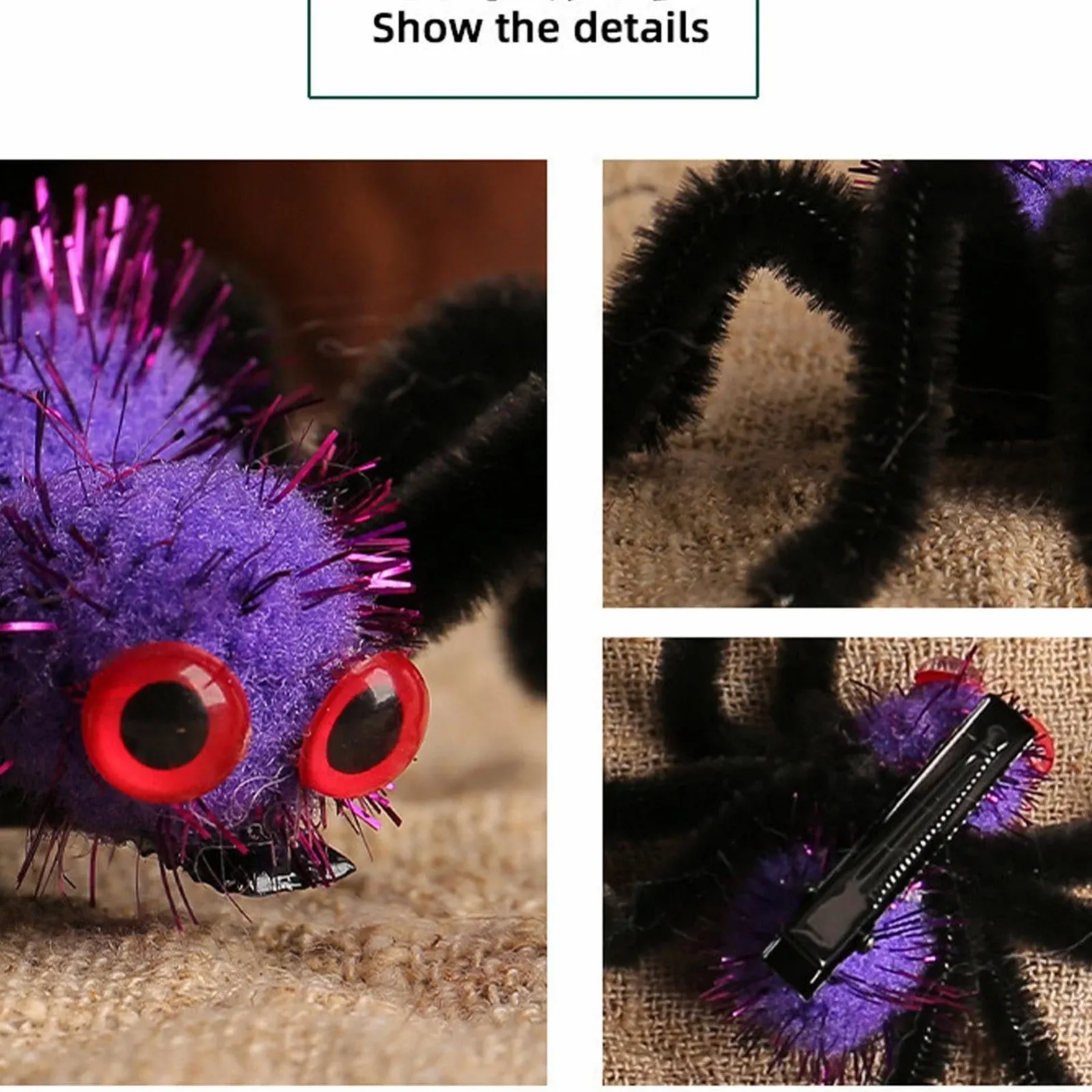 Заколка для волос Паук Halloween Плюшевый Черный, фото №6