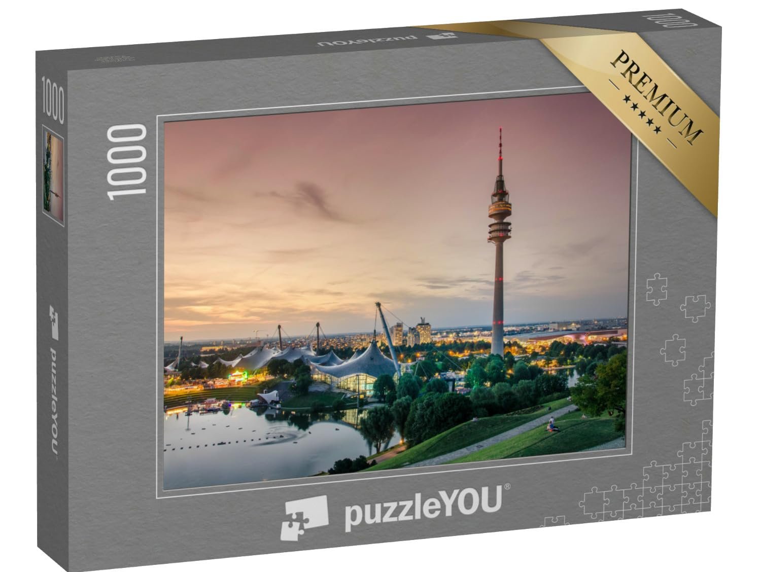 Пазл puzzleYOU Munich, Germany Закат в Олимпийском парке Мюнхена - Панорама заката в Мюнхене 1000 элементов, фото №1