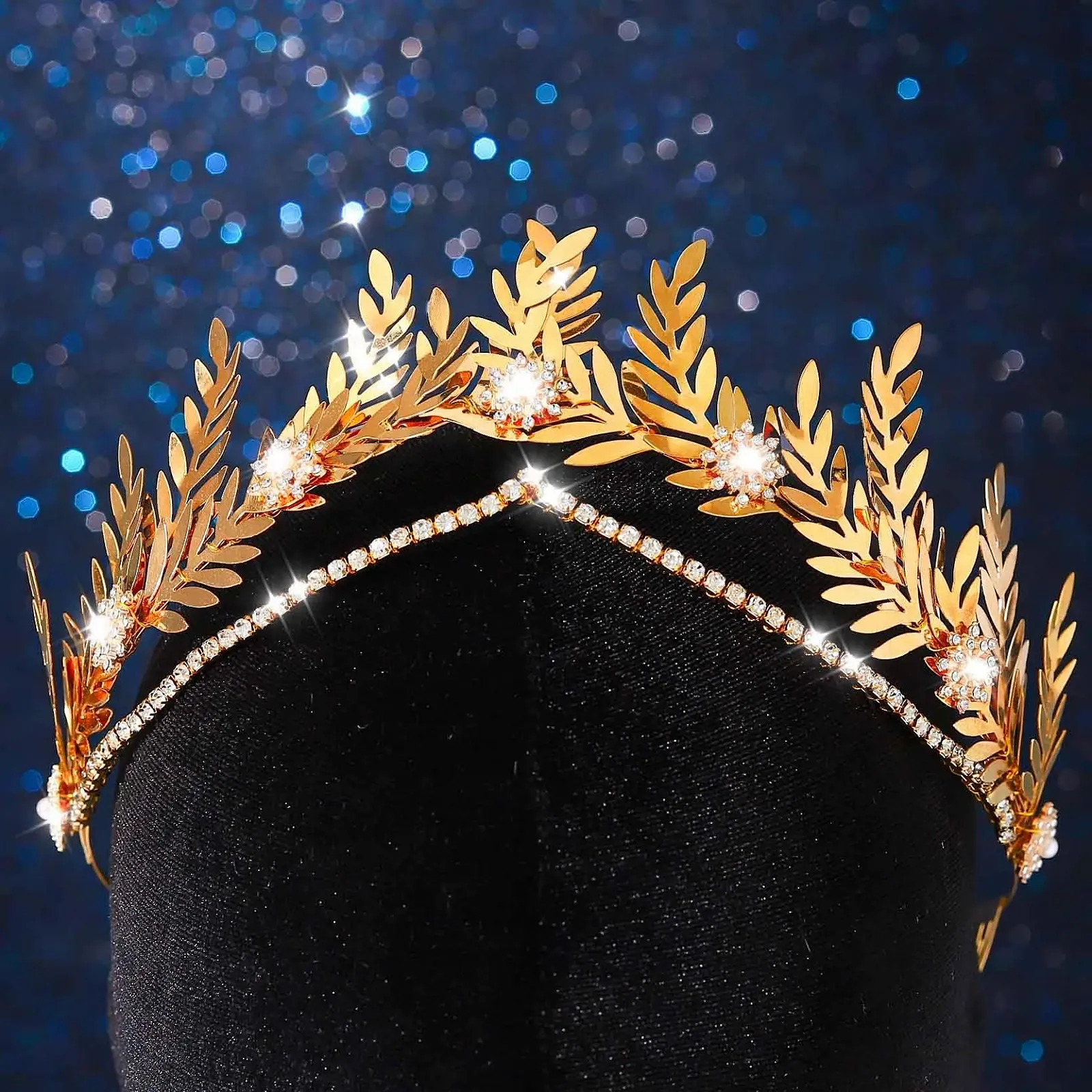 Обруч Листя Золотий Страз Прикраса для волосся Квітка для жінок, фото №6