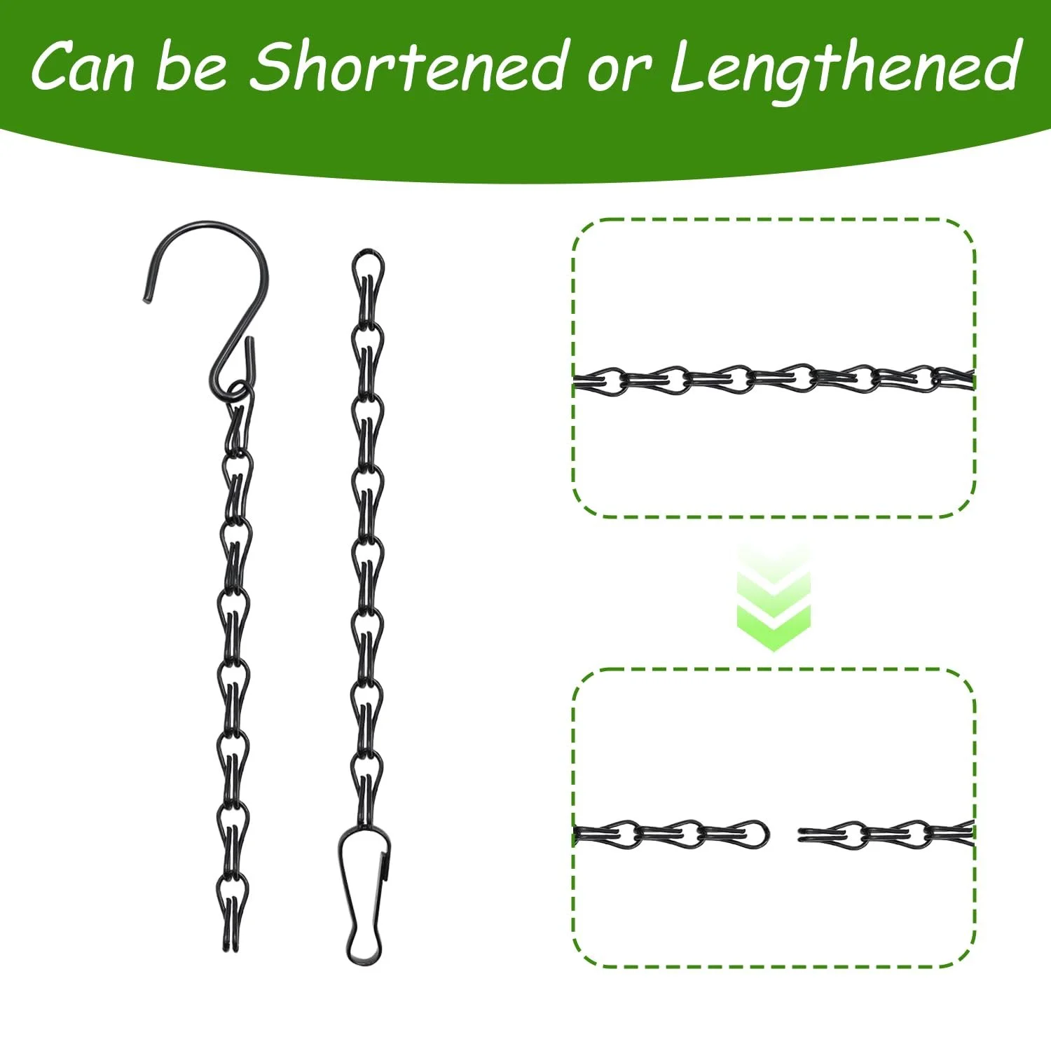 Ланцюжки для підвісних кошиків, 4 шт., 25 см, чорні, фото №4 Ланцюжки для підвісних кошиків, 4 шт., 25 см, чорні, фото №4