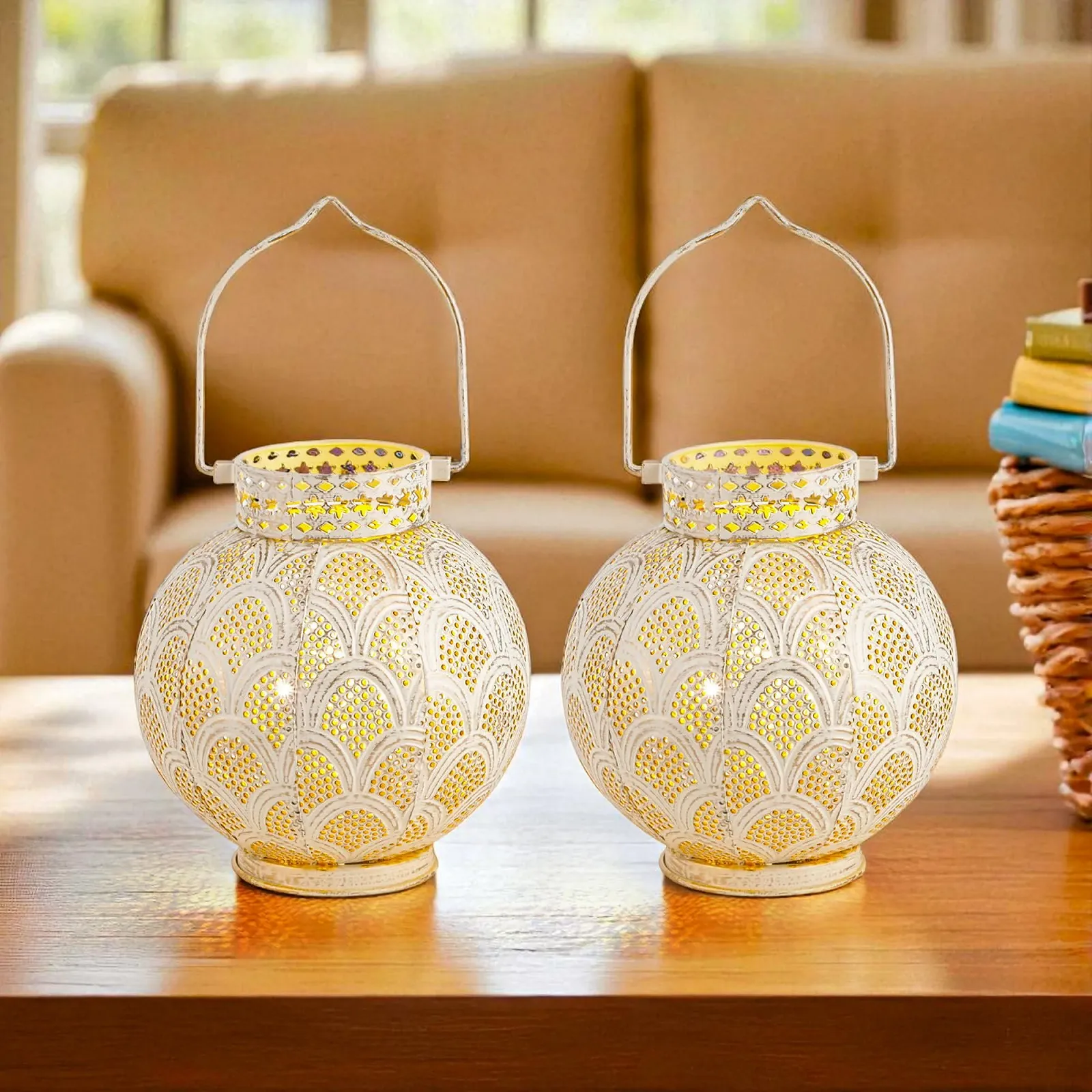 Настільна лампа TRIROCKS Набір з 2 шт. Марокканський стиль 18 см На батарейках Бездротова LED-гірлянда Cream, фото №6