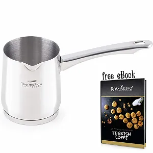Турка Rosmarino Stainless Steel Induction Mocha Pot - современная турецкая джезва, 3-слойная стальная основа, для индукционных, электрических, стеклокерамических, газовых плит и посудомоечных машин - Фото 1