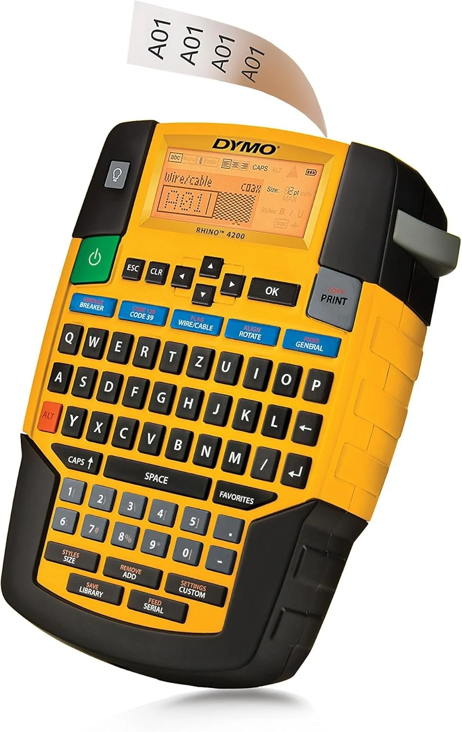 Промисловий принтер етикеток DYMO Rhino 4200 / Термотрансферний друк / Підтримка стрічок 6-19 мм / Клавіатура QWERTY / Чорний-Жовтий, фото №2