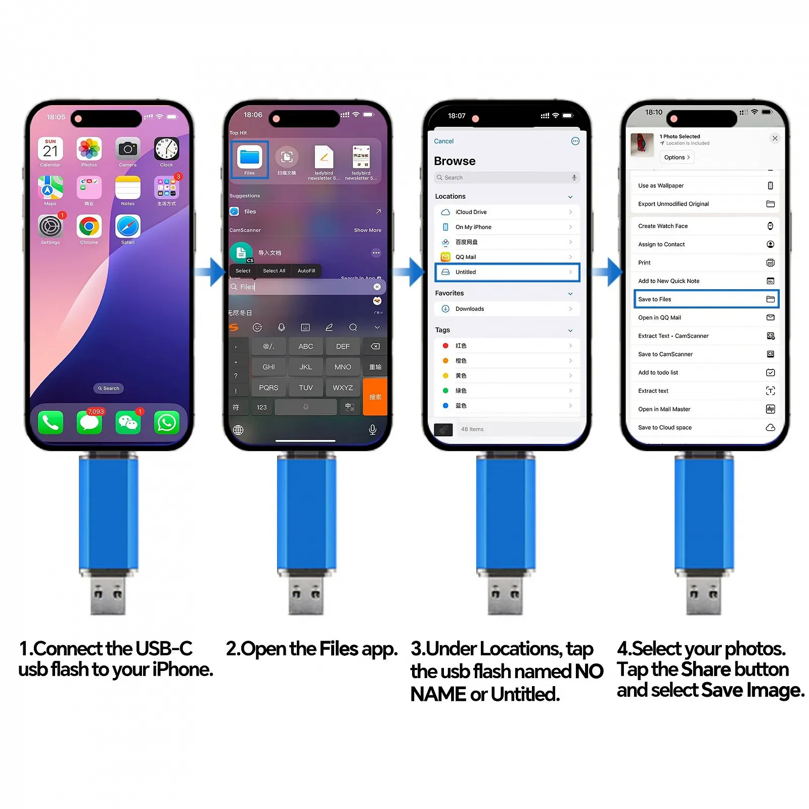 USB-накопичувач 2-Pack 128ГБ Dual Type C + USB A 2-в-1 Чорний та Синій, фото №5 USB-накопичувач 2-Pack 128ГБ Dual Type C + USB A 2-в-1 Чорний та Синій, фото №5